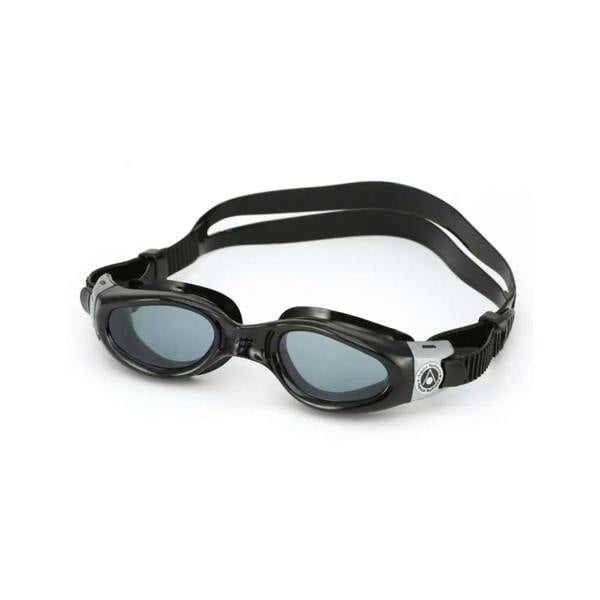 Black and silver Aquasphere Kaiman Small Fit goggles with tinted lens