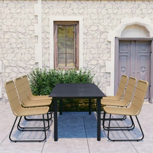 Berkfield 7 Piece Outdoor Dining Set Poly Rattan and Glass