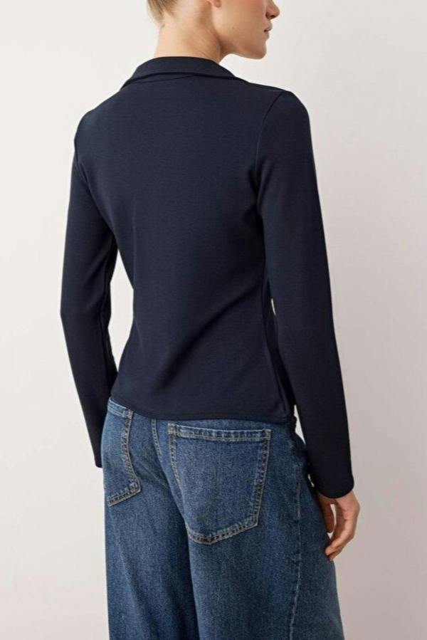 WOVCOR Polo Collar Hooked Fitted Knit Blouse