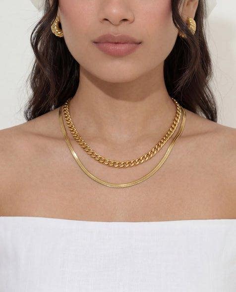 Elk & Bloom Flat Herringbone Chain 14K Gold Choker Necklace