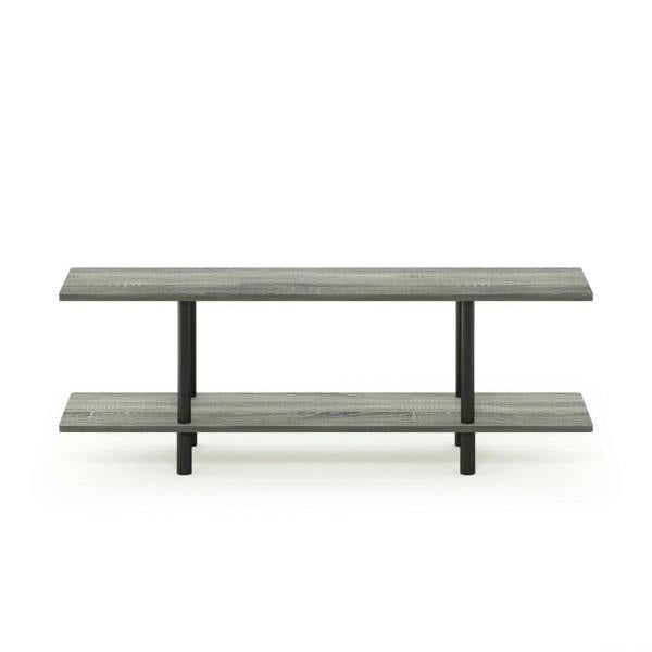 WALPLUS Modern Turn-N-Tube 2-Tier Multipurpose Wide Shelf, French Oak Grey/Black for Bedroom