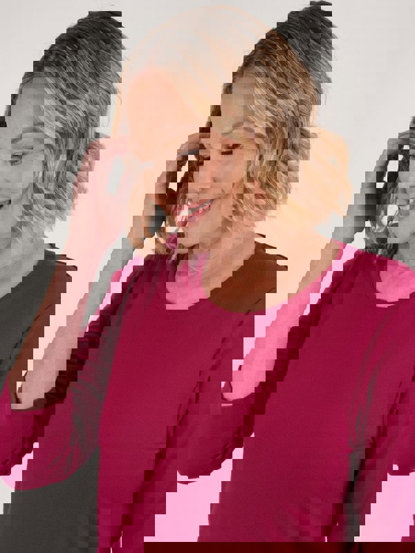 PennyPlain Solid Round Neck Top - Raspberry