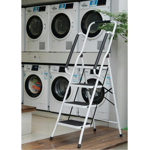 Gr8 Home 4 Step Ladder Folding Stool Non Slip Tread Steel Foldable Home DIY With Handrail