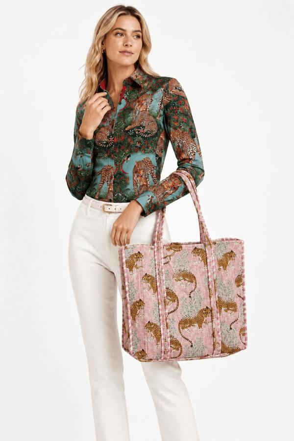 JUNGLE LEOPARD QUILTED TOTE BAG - Claudio Lugli Shirts
