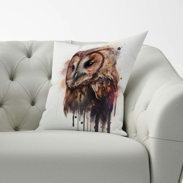 Warren Reed Tawny Owl Face Splashart Light Background Cushions