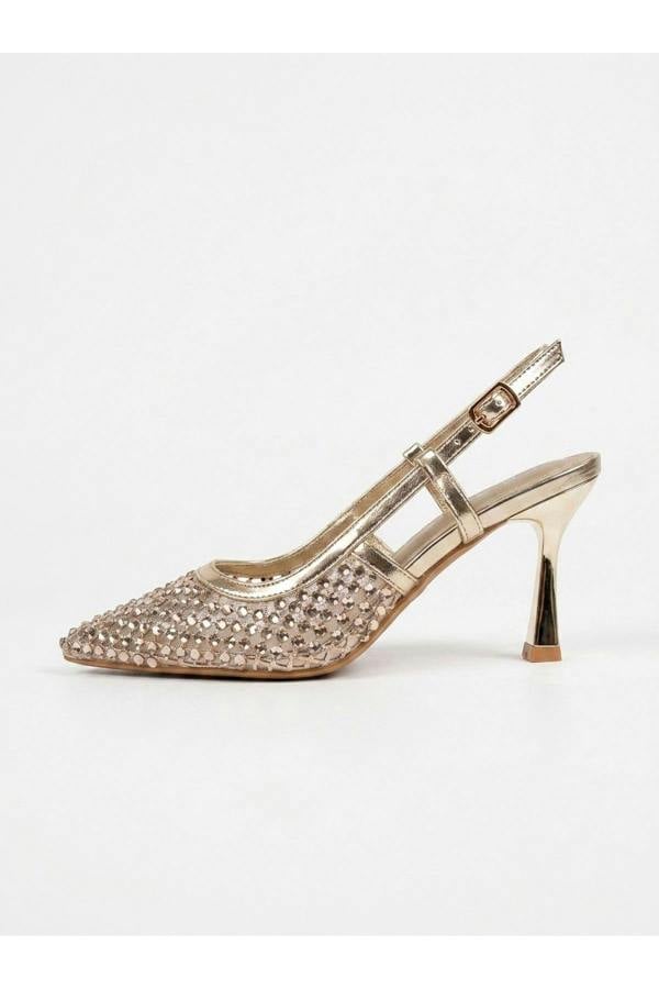 Constance Crystal Embellished Pointed Toe Heels - Gold