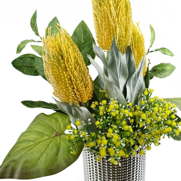 Leaf Pack of 6 x 75cm Banksia Menziesii Yellow Flower Stem Artificial