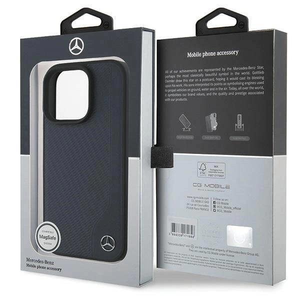 Mercedes MB Wood Imitation Leather Case with MagSafe for iPhone 16 Pro Max 6.9" Navy Blue - MEHMP16X23RBGVV