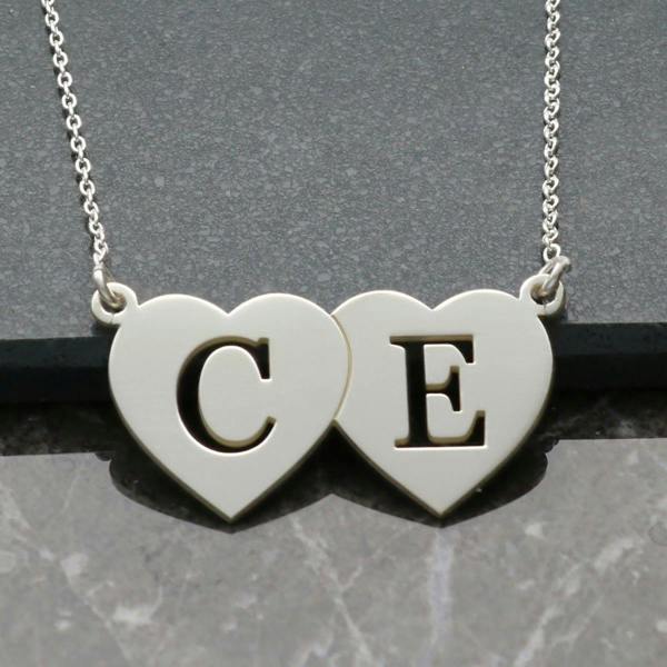 Christopher James of London Sterling Silver Double Heart Cut Out Initial Pendant