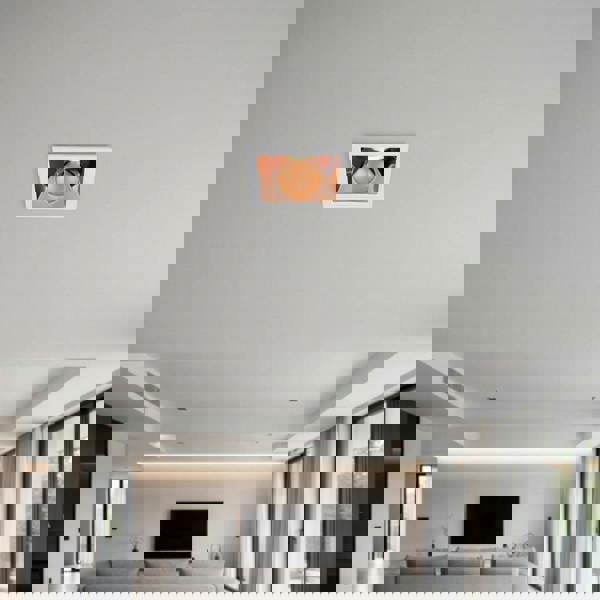 rose gold square LED downlight mounted in the ceiling of a modern home 