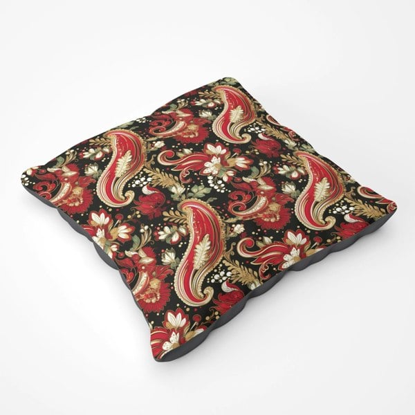 Warren Reed Paisley Christmas Stars Red Floor Cushion