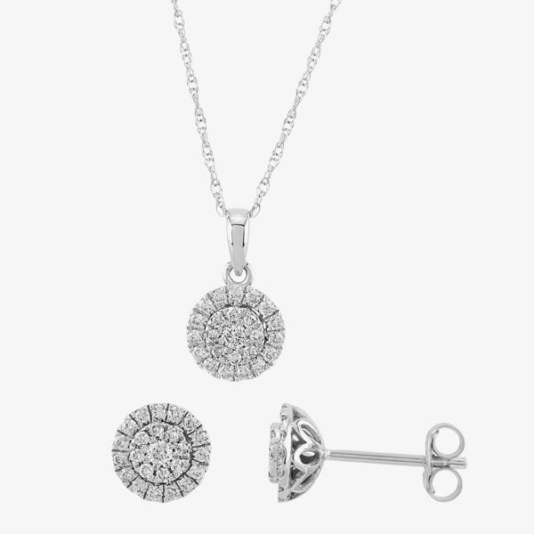 T. H. Baker 9ct White Gold 0.50ct Diamond Cluster Halo Jewellery Set TH0121763