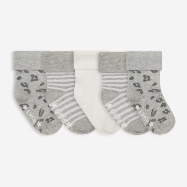 Little Sock Co. Non-Slip Stay-on Baby & Toddler Socks - 5 Pack in Animal, Stripe + White