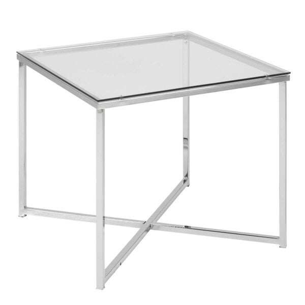 Wyld Haus Oakfern Square Silver Metal Side Table Glass Top