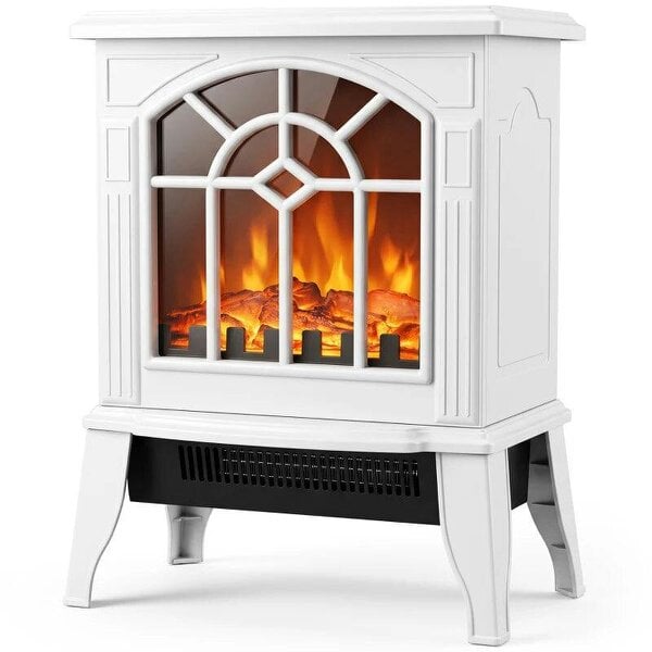 Freestanding Electric Fireplace, Electric Log Burner w/ LED Flame Effect, Overheating Safety System, 1000W/2000W, White
