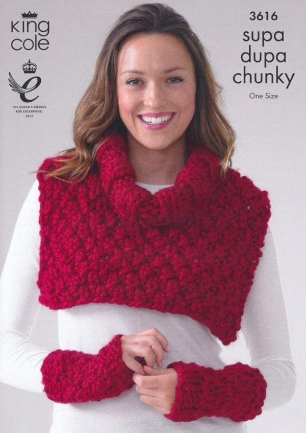 King Cole Supa Dupa Knitting Pattern 3616, Headwear, Scarves, Wrist Warmers for Women, One Size - Intermediate