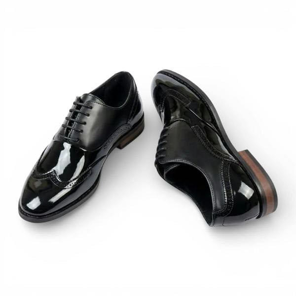 Dolcetto Men's Black Patent PU Leather Wingtip Brogue Oxford Shoes