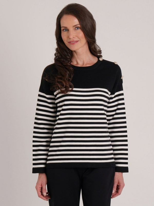 VIZ-A-VIZ Shoulder Button Detail Striped Jumper