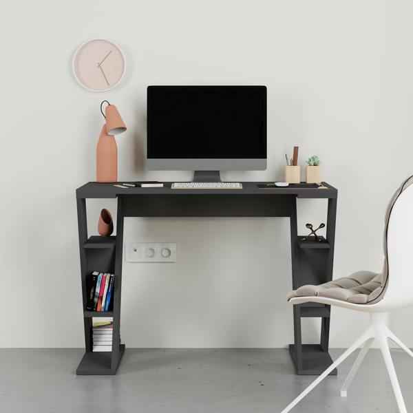 Decortie Modern Papillon 106cm Working Desk Particleboard 3 Mini Shelves, Cross Design Legs H75xW106cm