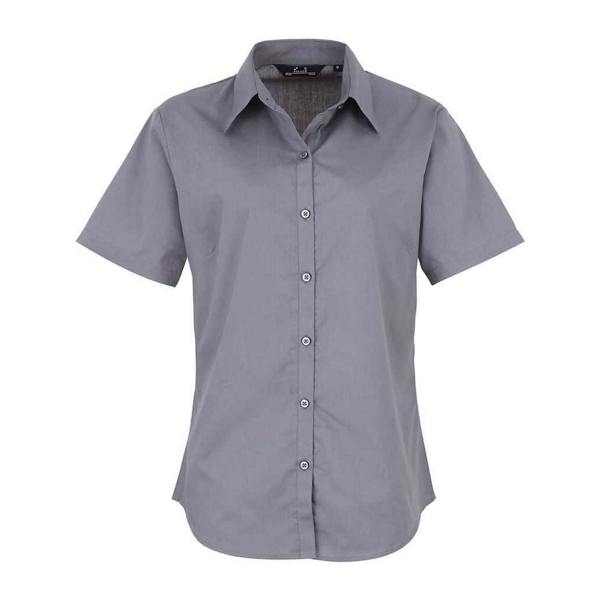 Premier Womens/Ladies Poplin Short-Sleeved Blouse - Steel