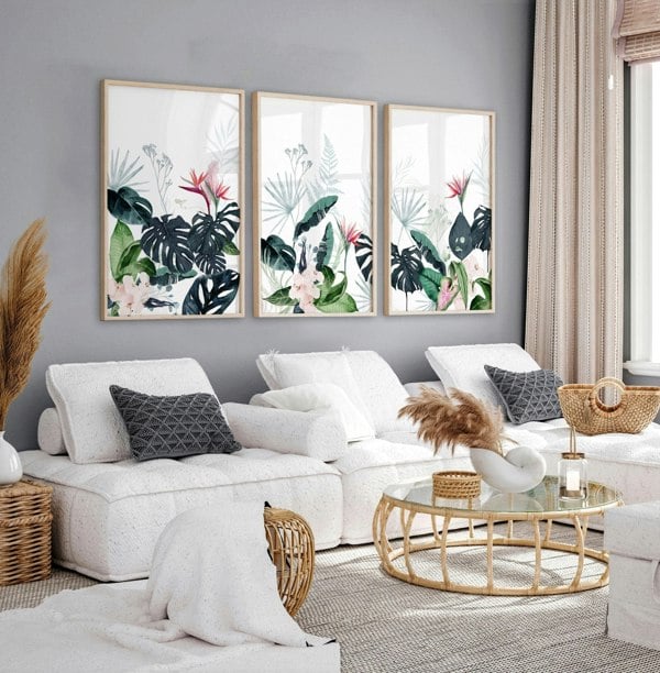 Wall painting for living room | Set of 3 Tropical wall art