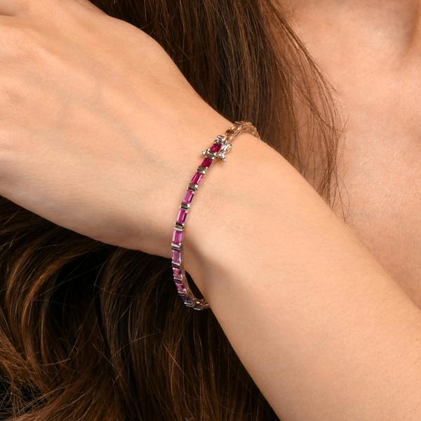 namana Sterling Silver Tennis Bracelets with Multicoloured Baguette-Cut Stones