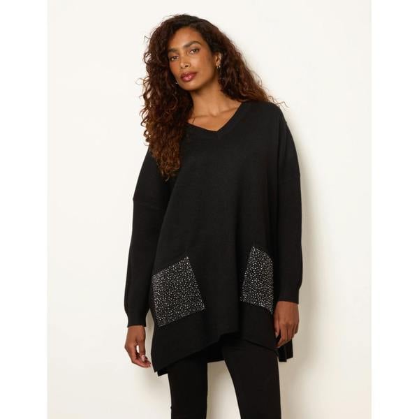 Blue Vanilla Diamante Pocket Knit Jumper
