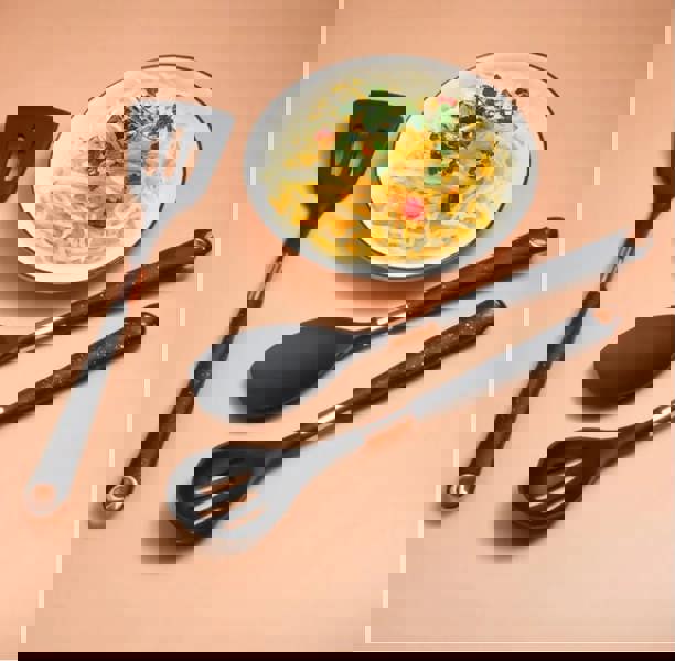 Anygleam Kitchen Utensils 12-Piece Non-stick Black Set with Gold Plated Handles, Support Point & Storage Box. Heat Resistant Kitchenware Accessories.