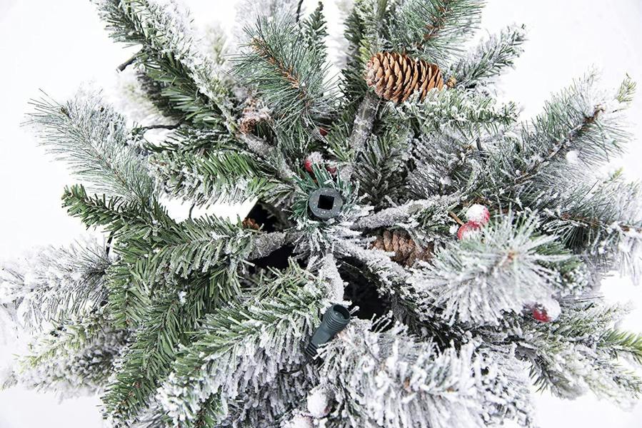 4ft and 5ft Pre-Lit Snow Flocked Artificial Christmas Tree with Pine Cones, Red Berries and Warm White LEDs image 3