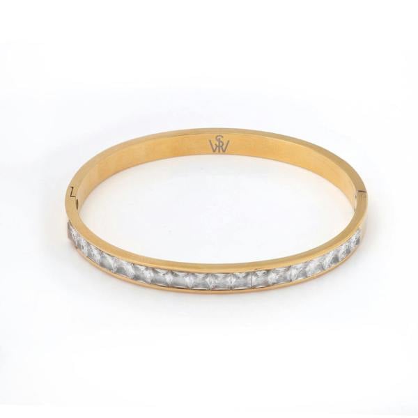 Say It With Half Stone Bangle Clear - Yellow Gold