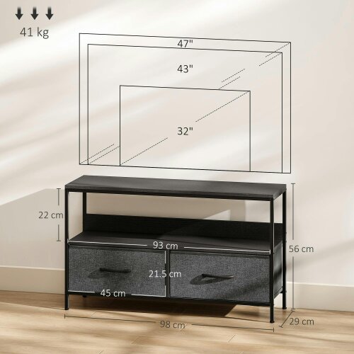 Wyld Haus Avatera 98cm Black and Grey TV Storage Unit With 2 Fold Down Fabric Drawers
