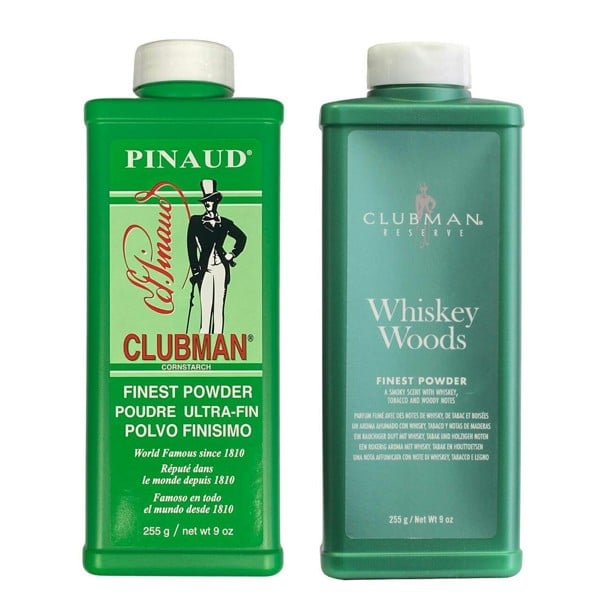 Clubman Pinaud Finest Powder Talc + Whiskey Woods Finest Powder Talc 255g