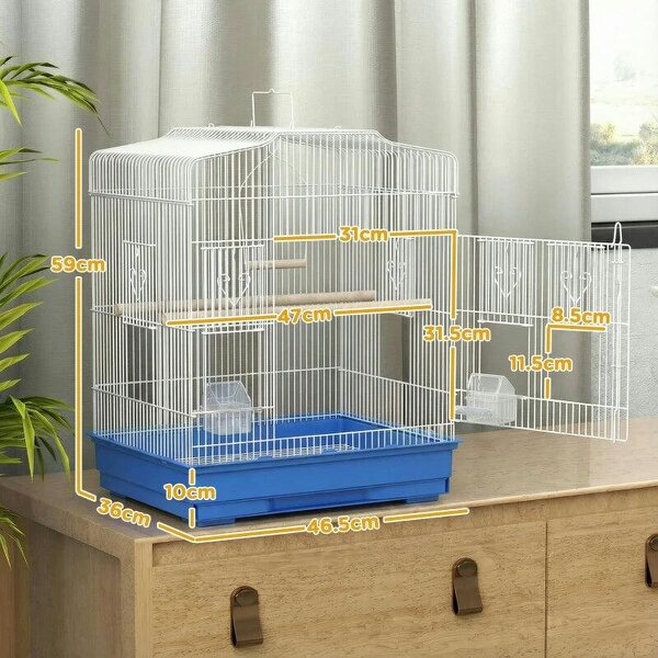 Large Metal Bird Cage with Perches, Food Bowls, Swing, for Budgies, Finches, Blue