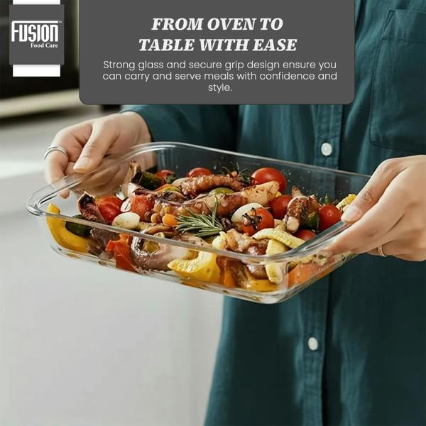 Fusion Food Glass Baking Dish 3 Piece Set - 1000ml/1600ml/2200ml Borosilicate Glass Casserole Dishes for Oven, Freezer, Microwave & Dishwasher Safe