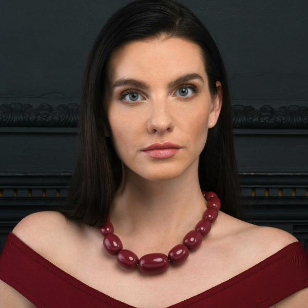 Zavana 20 inch Long Burgundy Oval Beads Statement Necklace for Women