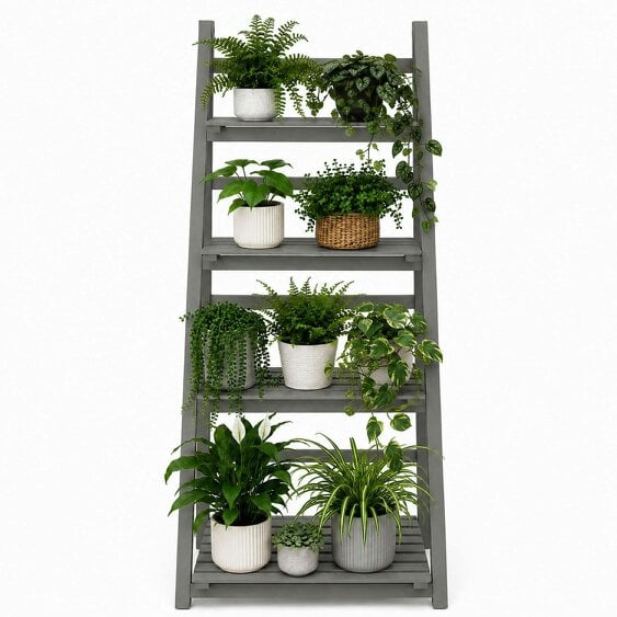 Neo Grey 4 Tier Wooden Foldable Plant Stand