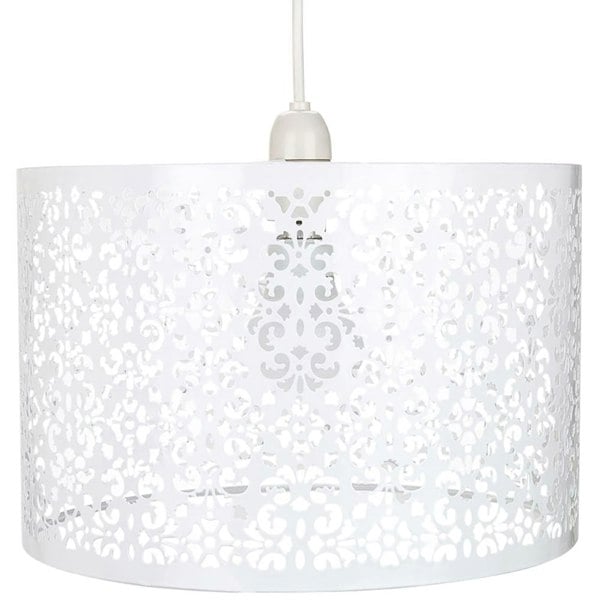Marrakech Designed Large White Metal Pendant Light Shade with Floral Decoration Image 1