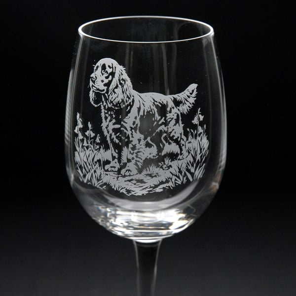 Glyptic Glass Art Cocker Spaniel Dog Crystal Wine Glass - Hand Etched Engraved Gift
