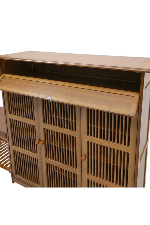 Living and Home Bamboo Entryway Storage Shoe Cabinet with Bench