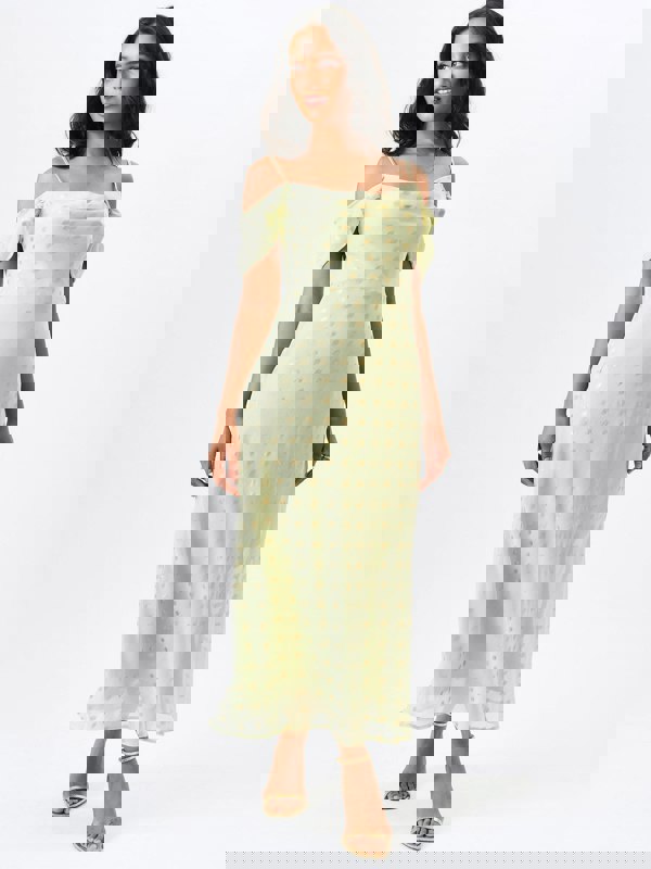 Gini London Sage Green Cowl Neck Drop Sleeves Foil Maxi Dress