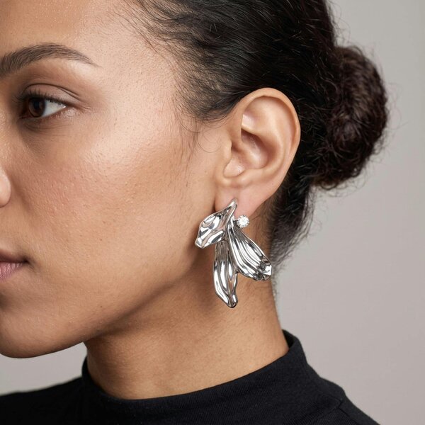 Uchi & Soto Kinmokusei Silver Petal Statement Earrings