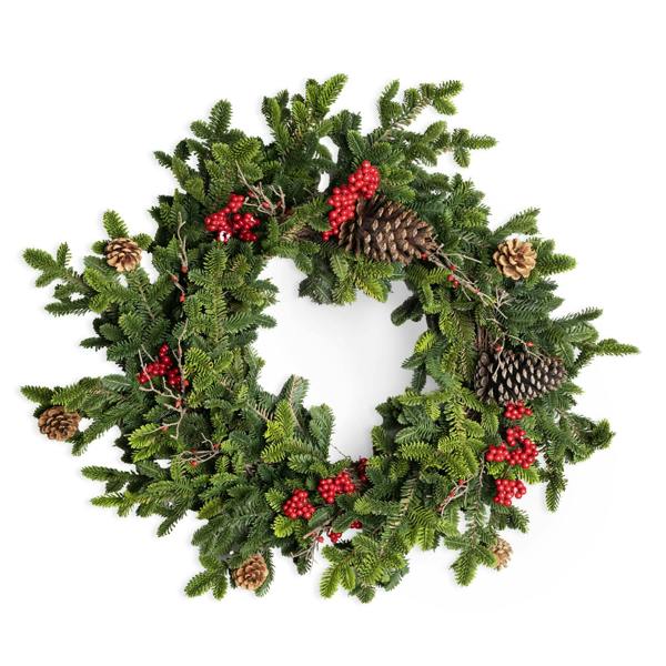 80cm Green Fir Christmas Wreath with Berries and Pine Cones for Door or Indoor Display image 1
