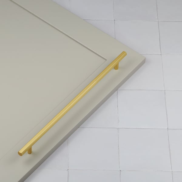 Handle & Home Brushed Brass Gold Hexagon Cabinet Handles and Coordinating T-Bar Knob
