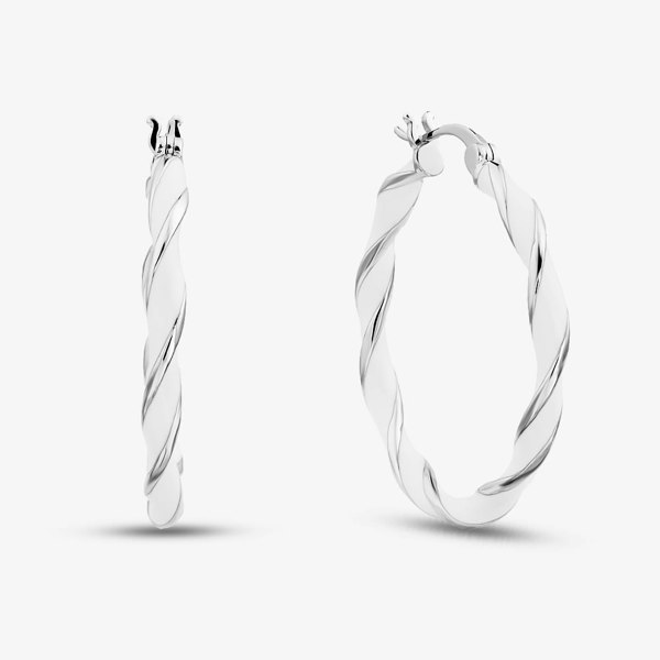 T. H. Baker Sterling Silver Rhodium Plated 31mm White Enamel Twister Hoop Earrings 8.51.3143