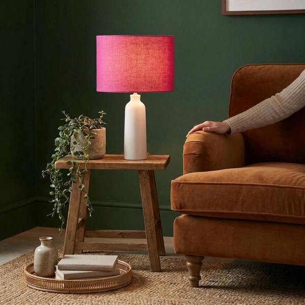Designer Raspberry rose Textured Linen Fabric Circular Lamp Shade Image 6