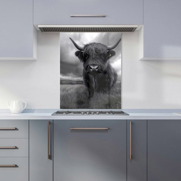 Warren Reed - Designer Black And White Highland Cow Kitchen Splashback