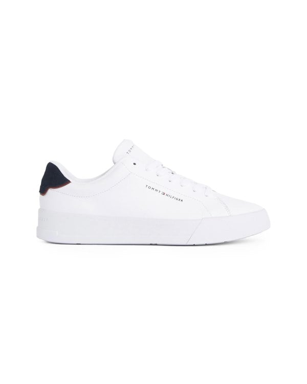 Tommy Hilfiger Court Leather Detailed Mens Trainer - White/Desert Sky - CHO - Designer Mens Trainers