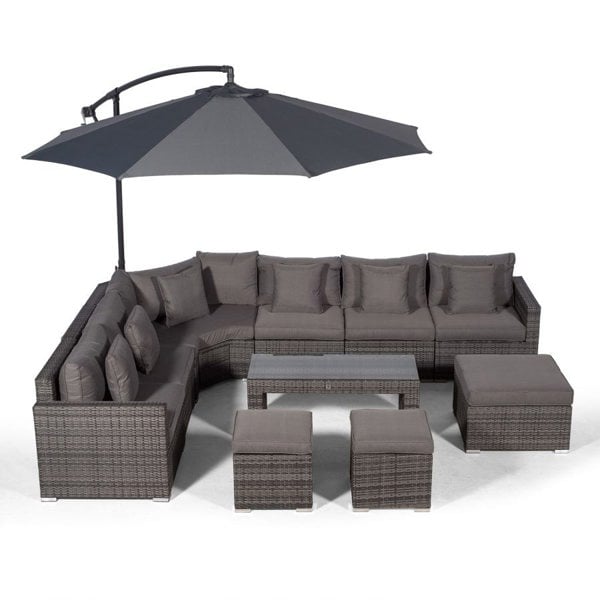 Giardino Santorini L Shape Modular 6 Seat Rattan Corner Sofa Set With Large Coffee Table, 2 Stools & Ottoman
