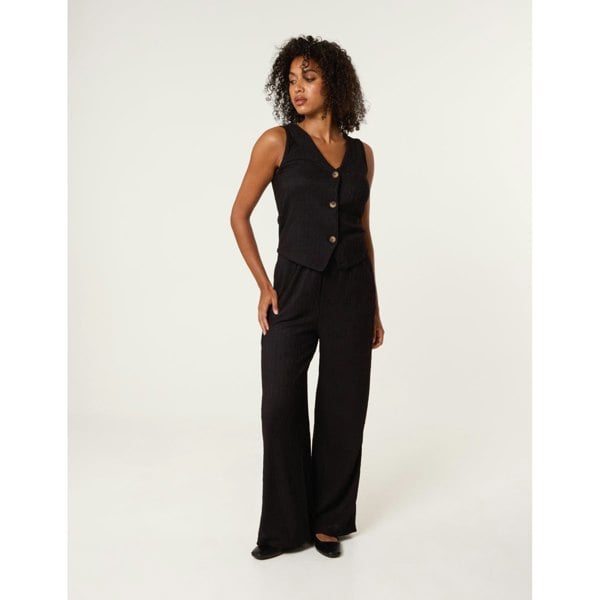 Blue Vanilla Crinkle Elasticated Waist Wide Leg Trousers