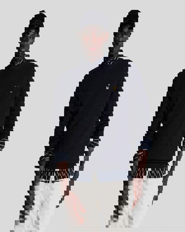 Lyle & Scott Grid Knit Mens Crew Neck Jumper - Z271 Dark Navy